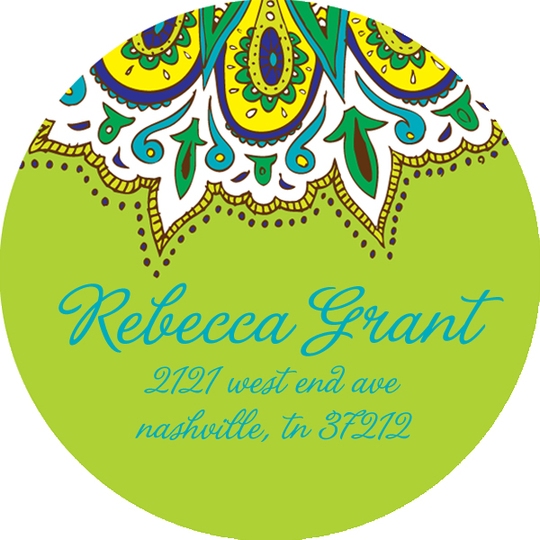 Lime and Turquoise Peacock Round Address Labels